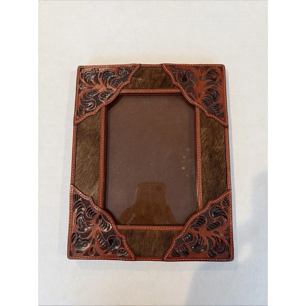 3D Belt Co Leather Cowhide Western Tooled 4x6‎ Photo Frame Rustic